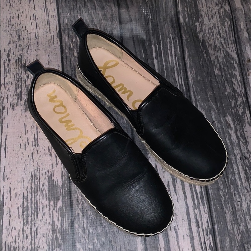 Sam Edelman Black Leather Espadrilles Flat Size 9